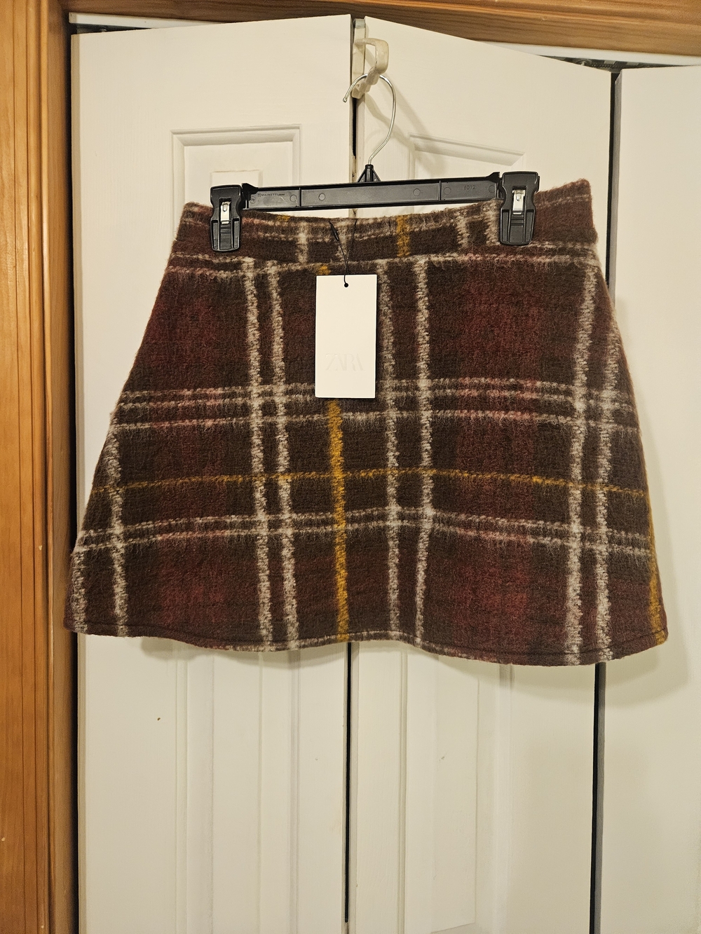 Zara Brown Plaid A-Line Mini Skirt with Mustard Accents